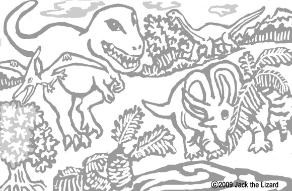 Coloring Pages of Dinosaurus, Tyrannosaurus, Antarctosaurus, Triceratops, Alamosaurus