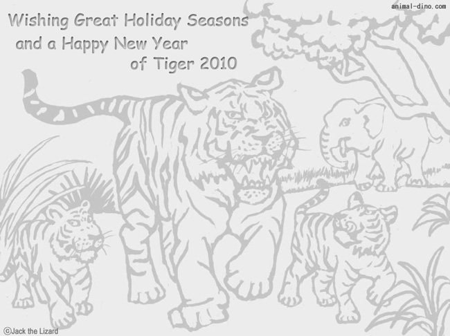 Coloring Pages of Season's Greeting The New Year of Tiger 2010
