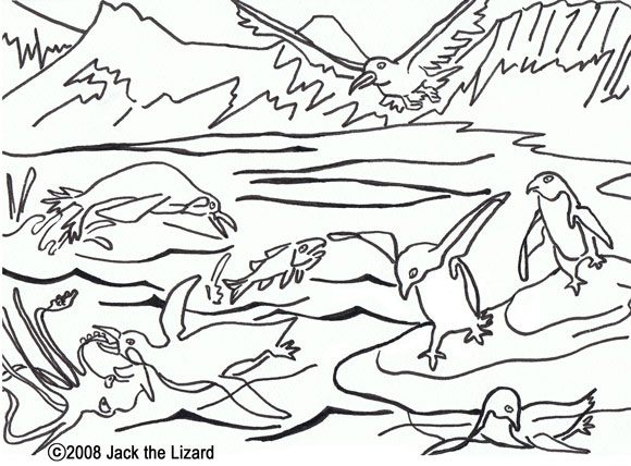 Colouring Page of Antarctica with Adelie Penguins and Emperor Penguins